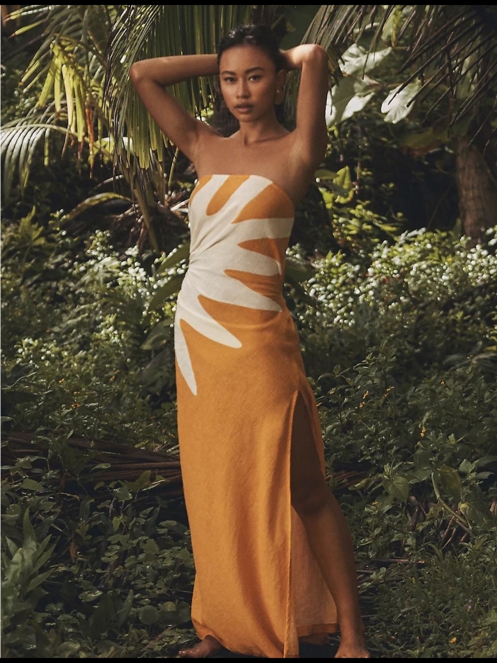 Anthropologie CELADINE Strapless C Sunshine Yellow & White Maxi Dress  NWT